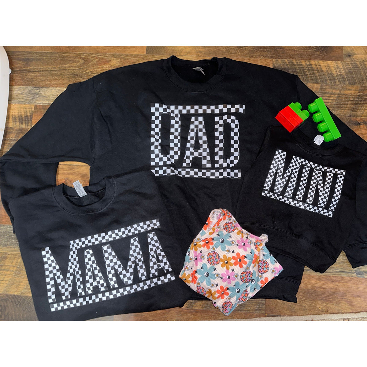 Mama, mini, Dad Checkered Tees or sweatshirts