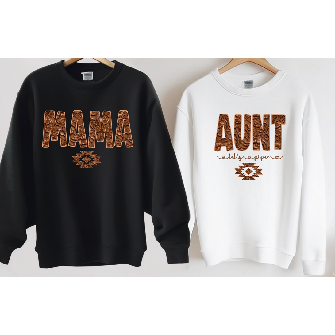 Tan Faux Embossed Leather Western Aunt, Mom or Custom Sweatshirt, tee or Hoodie