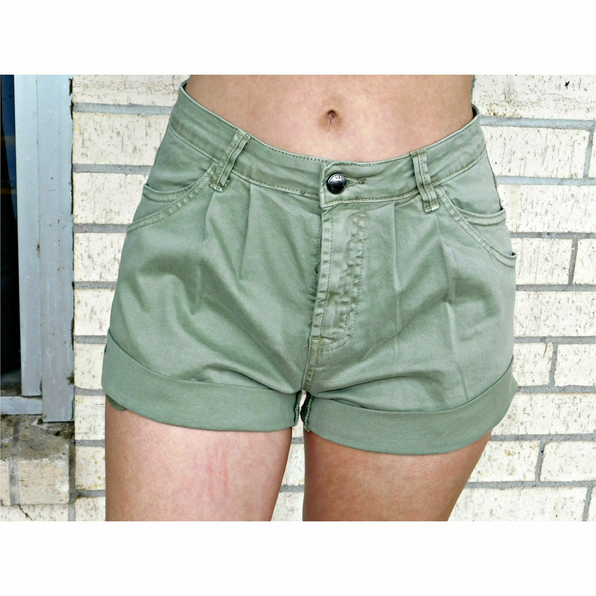 Cutoff Denim Olive Shorts