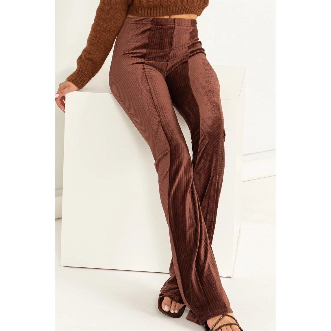 EVERYDAY Essential Striped Velour Brown Pant