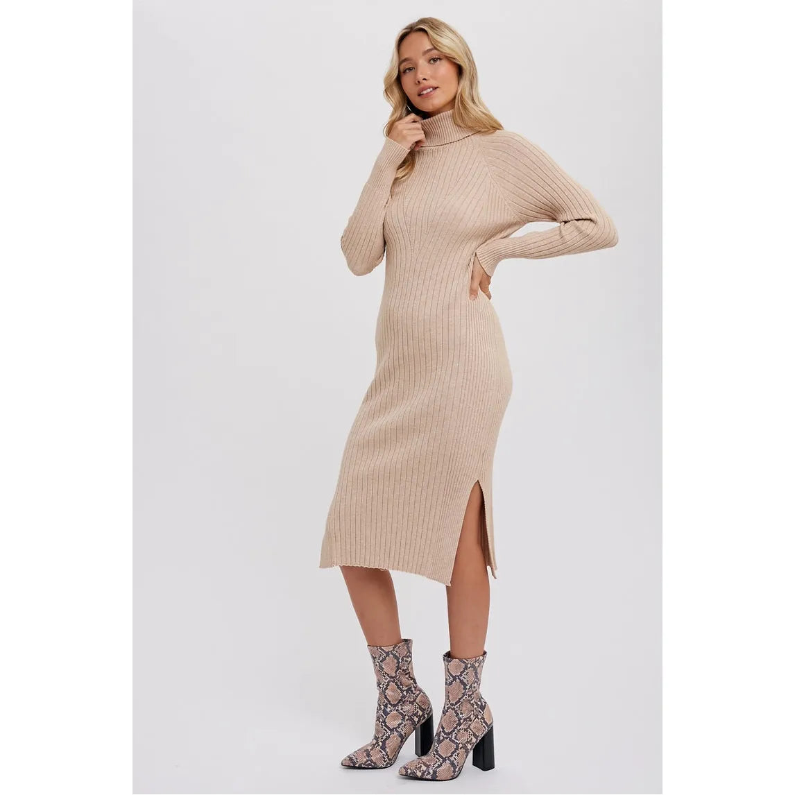 Tenli Tan Ribbed Sweater Dress