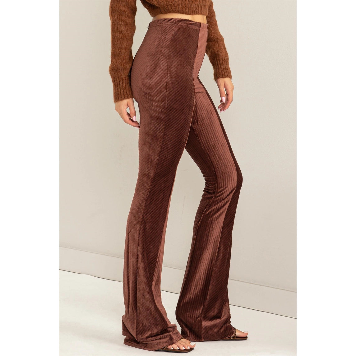 EVERYDAY Essential Striped Velour Brown Pant