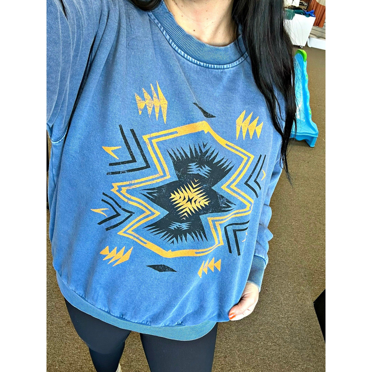 Deep Blue Aztec Mineral Wash Sweatshirt