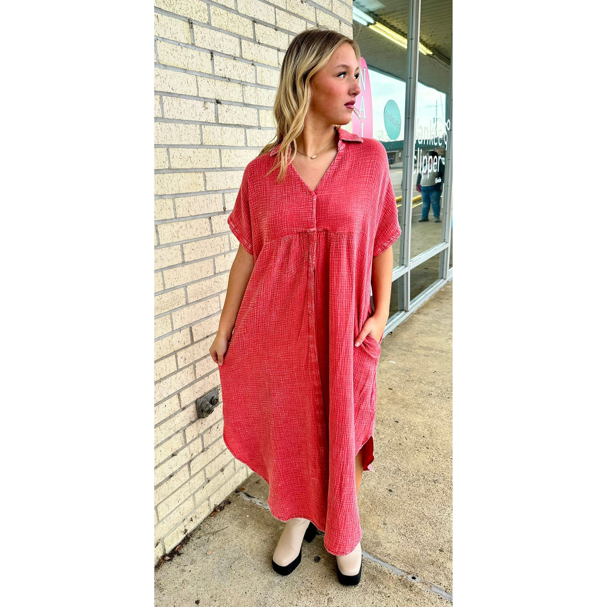 Rust Mineral Wash Flowy Maxi Dress