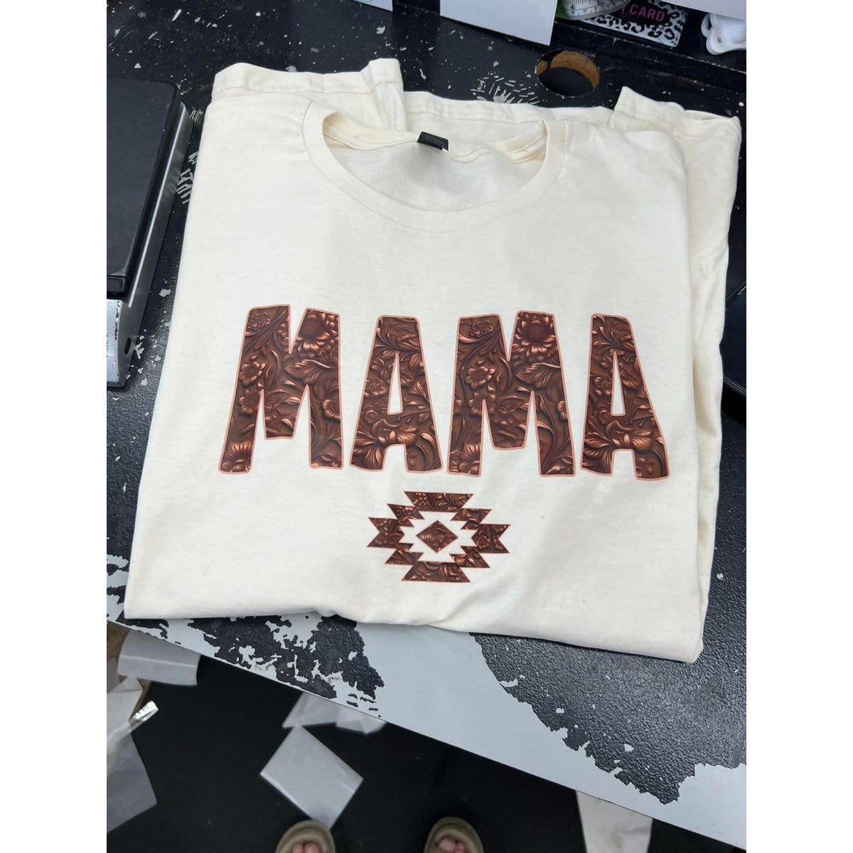 Embossed Leather faux Wife/Mana or aunt leopard tee or sweatshirt