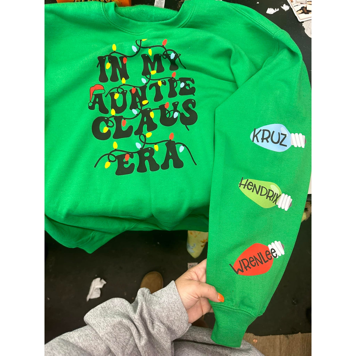 Christmas Personalize In MY Auntie, Mama, Gigi, or ANY Claus Era sleeve Sweatshirt