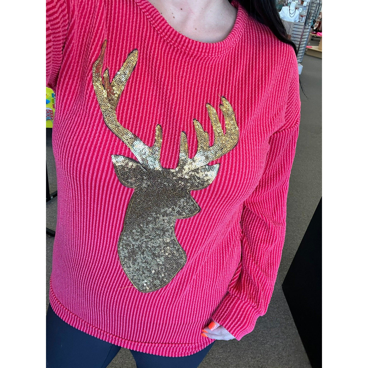 Red Reindeer Corded Top