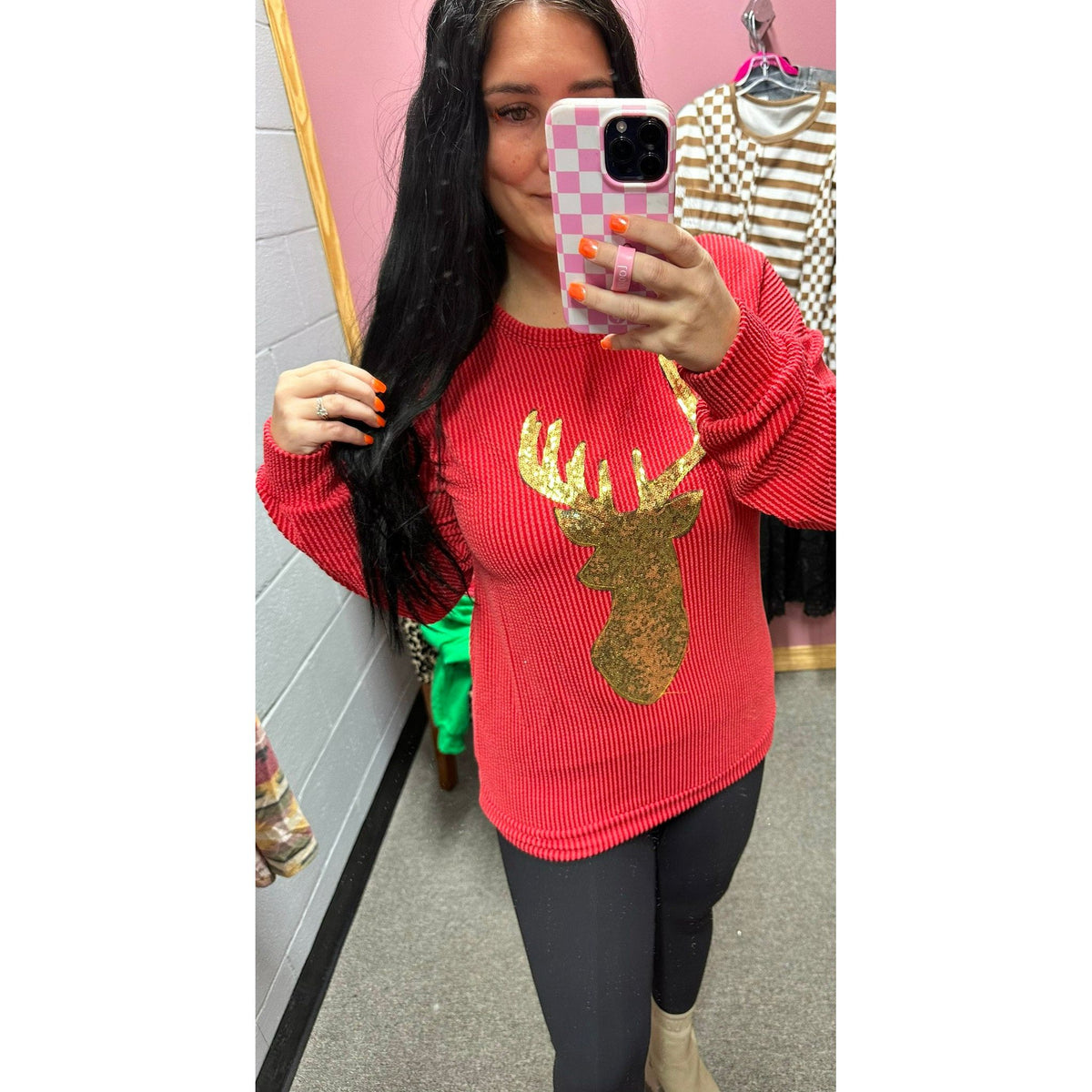 Red Reindeer Corded Top