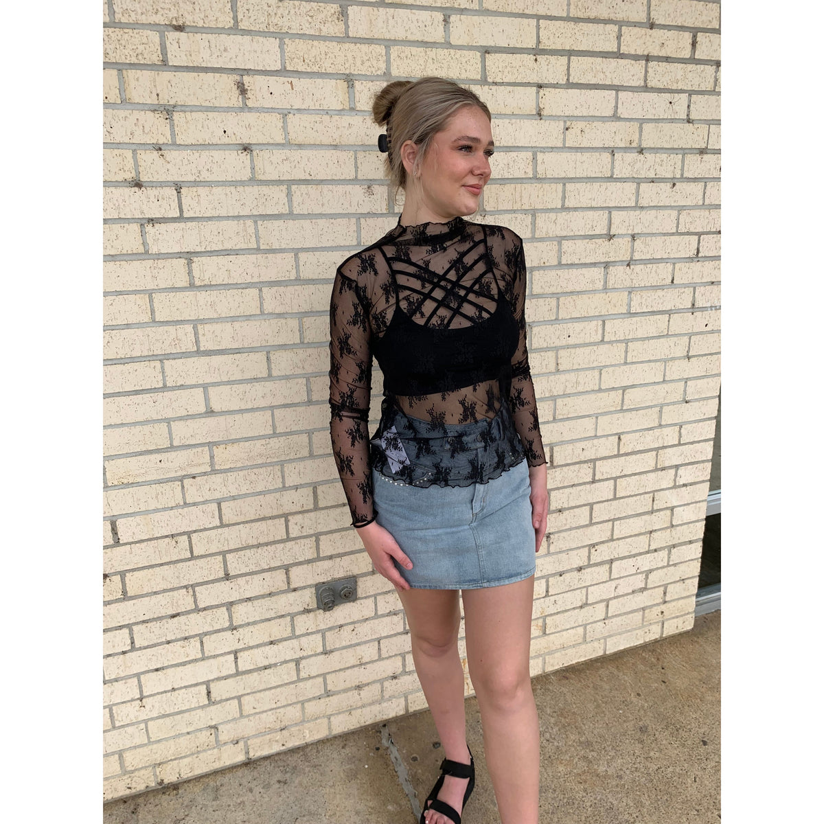 black Lace See-Through Layering Top