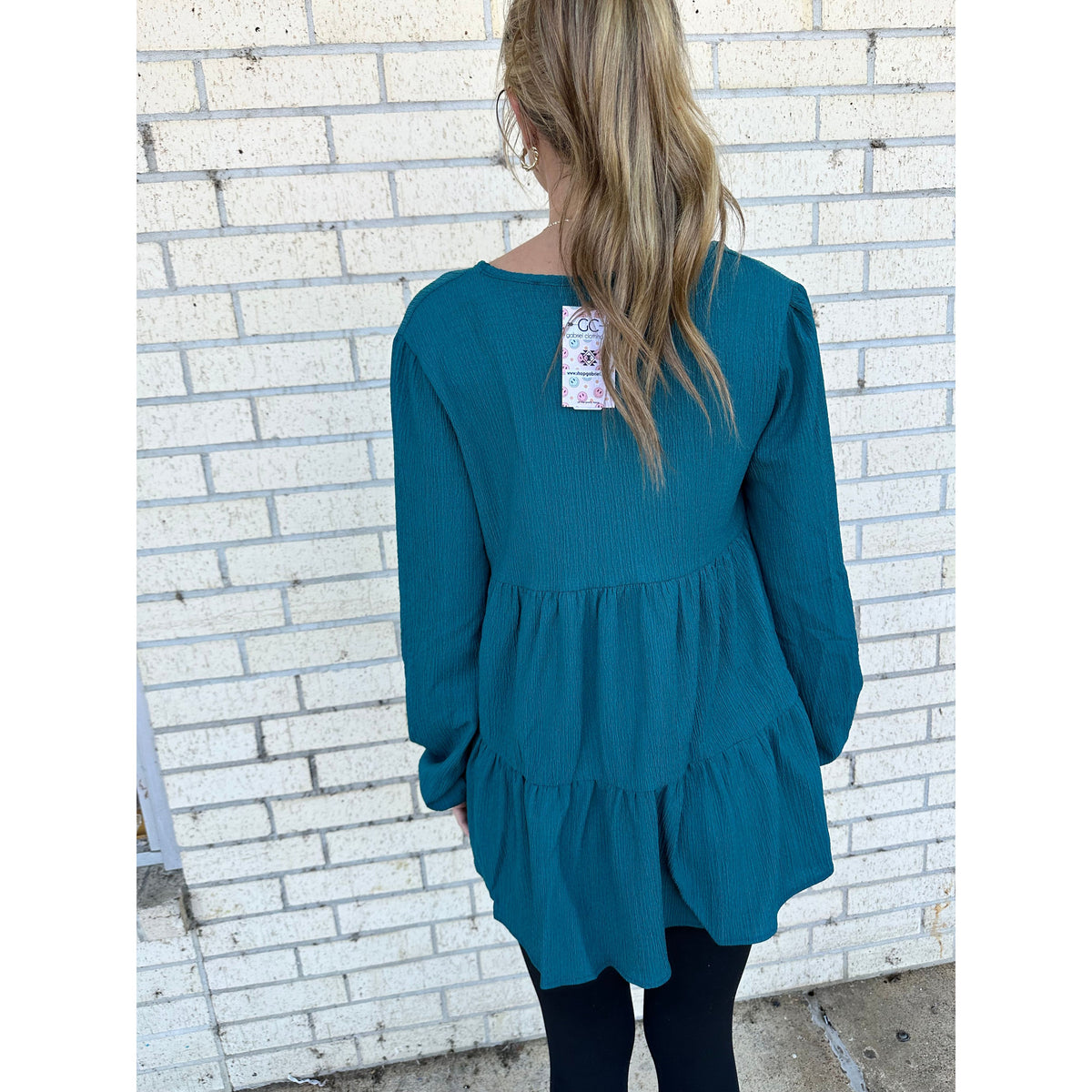 Deep Teal V Neck Solid Tiered Top