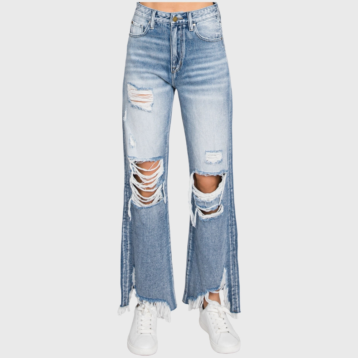 Distressed High Rise Rigid Vintage Cropped Flare