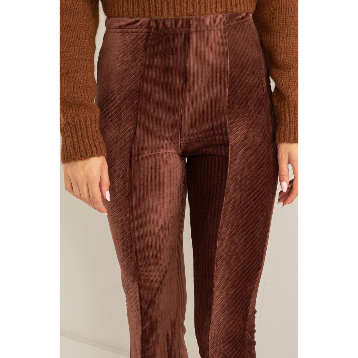 EVERYDAY Essential Striped Velour Brown Pant