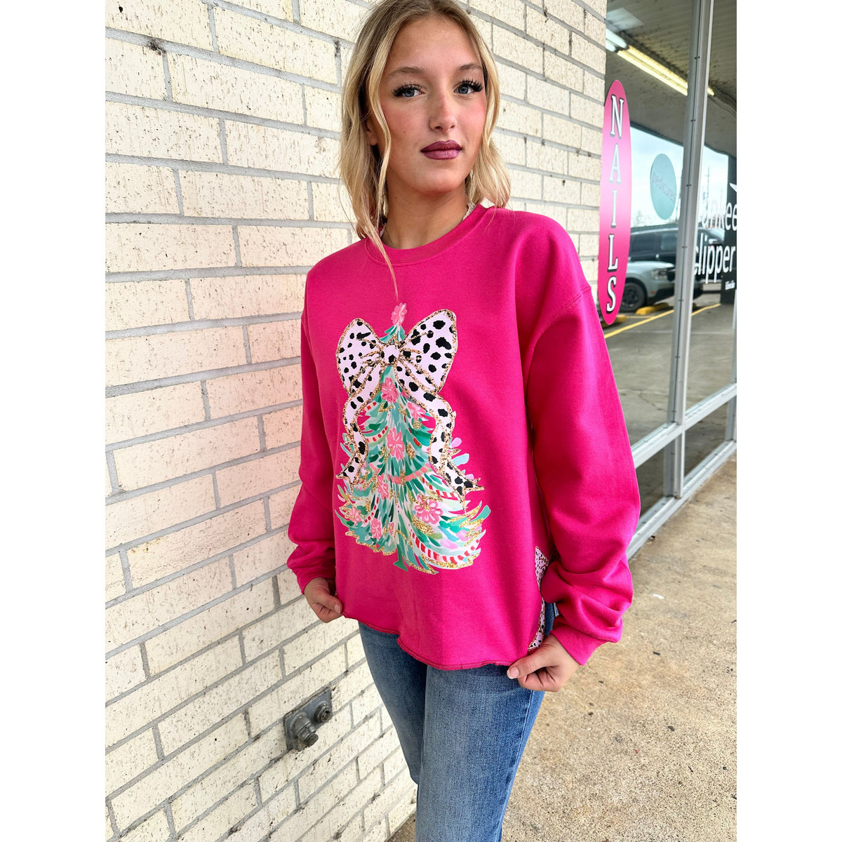 Christmas tree Side bow sweatshirt