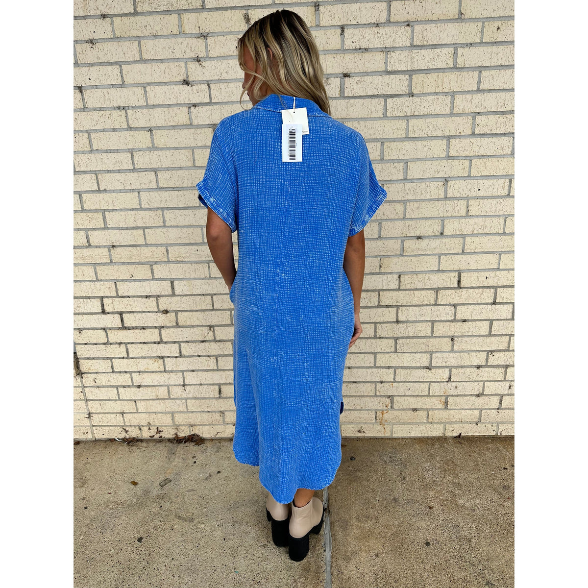 Blue Mineral Wash Flowy Maxi Dress