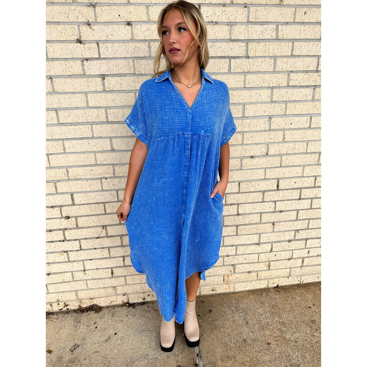 Blue Mineral Wash Flowy Maxi Dress