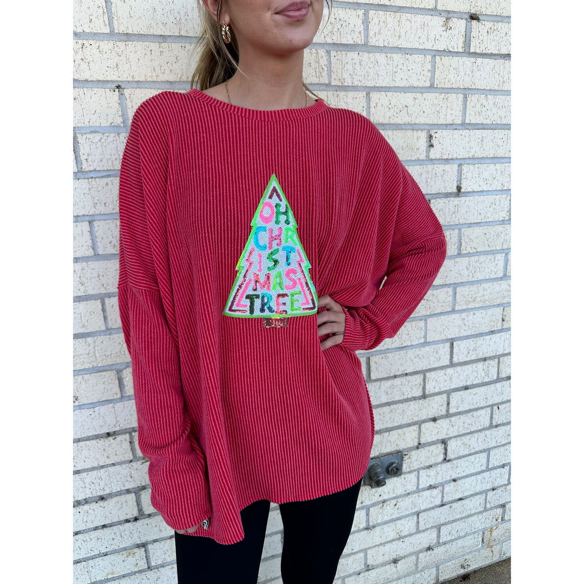 Oh Christmas Tree Sequin Corded Top