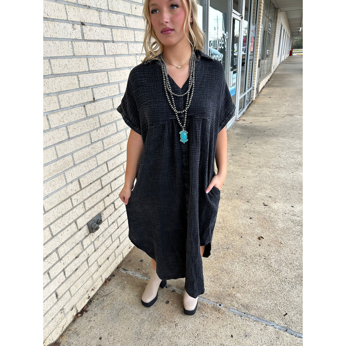 Mineral Wash Flowy Black Maxi Dress