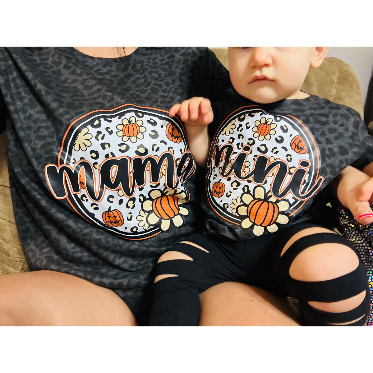 Fall Leopard Mama and Mini Pumpkin tees