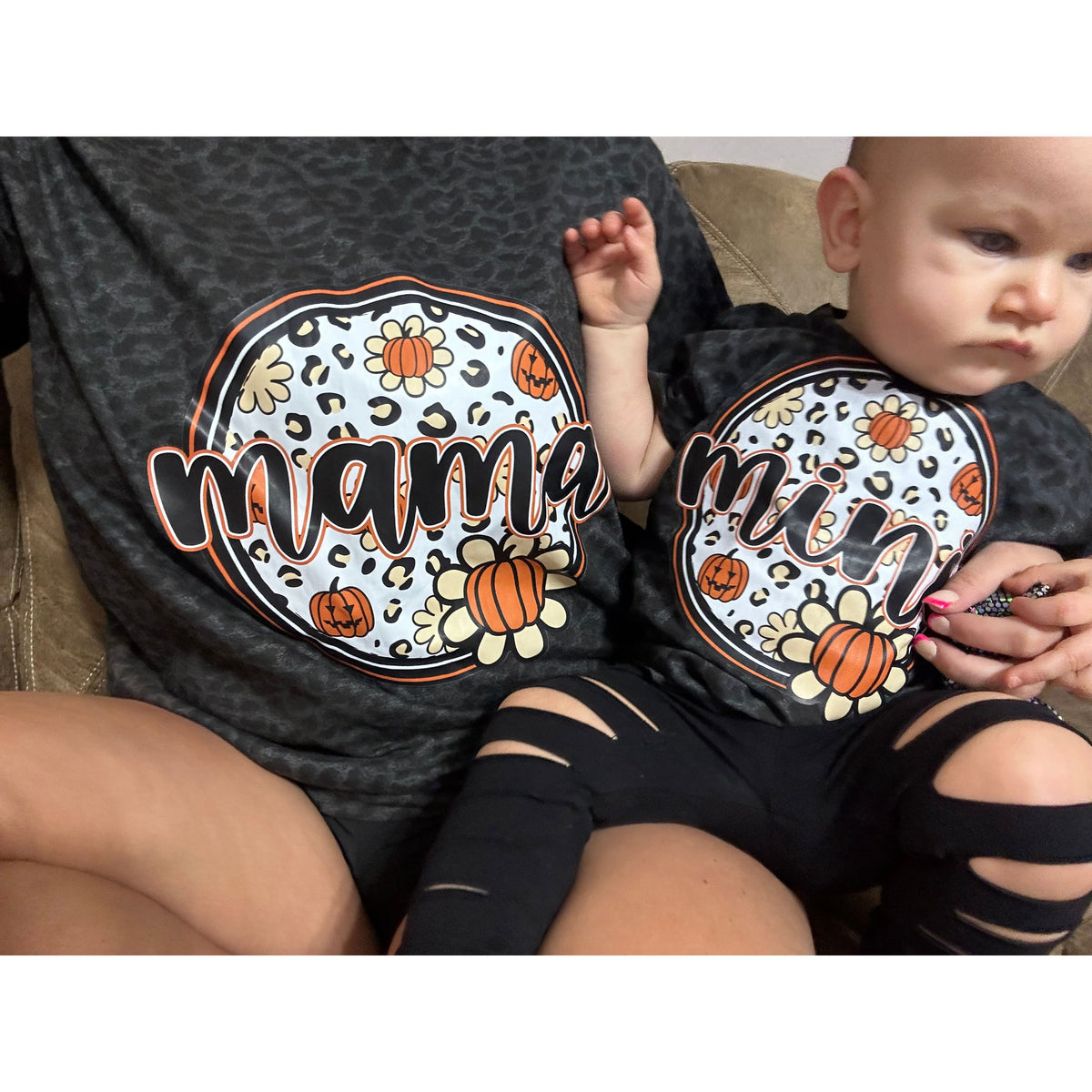 Fall Leopard Mama and Mini Pumpkin tees