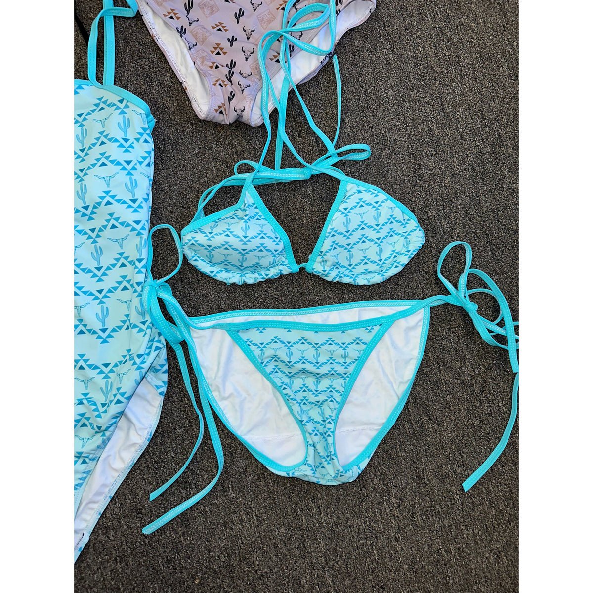 Teal Western Exclusive Print String Bikini (reg and plus size)