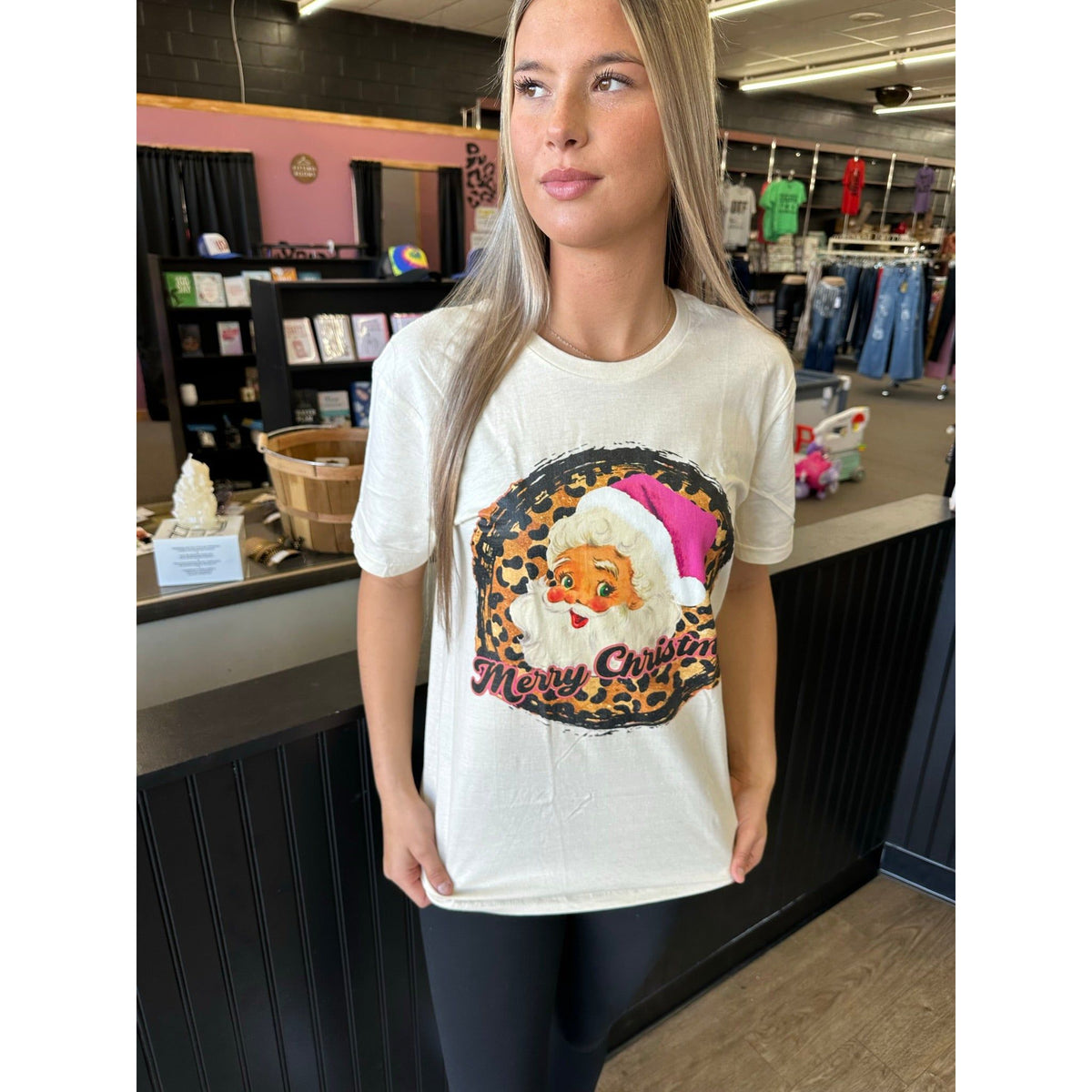 Leopard Santa Christmas Tee or Sweatshirt