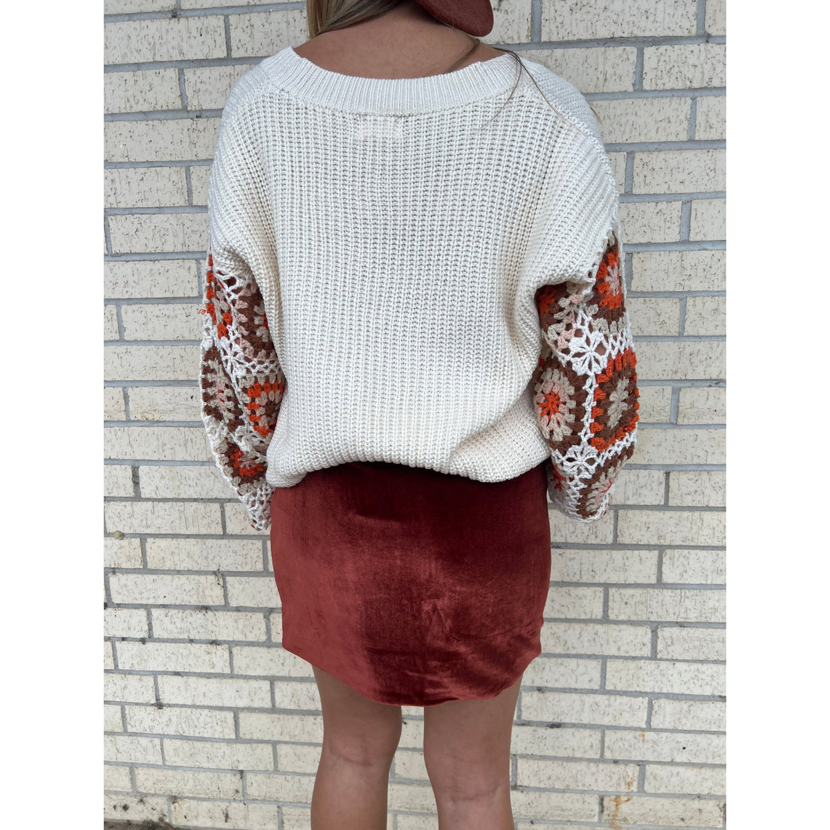 Fall Vibes Crochet Sleeve Ivory Top