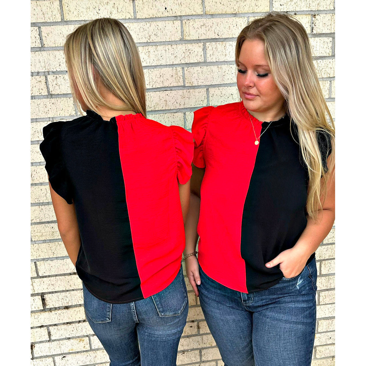 Black and red Color block Top