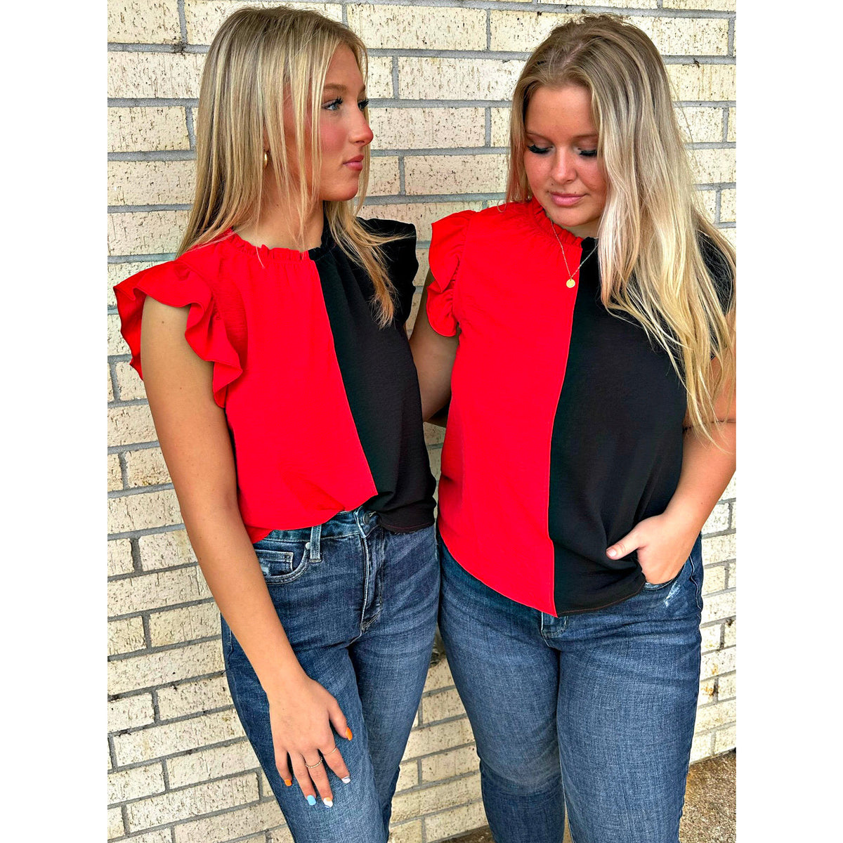 Black and red Color block Top