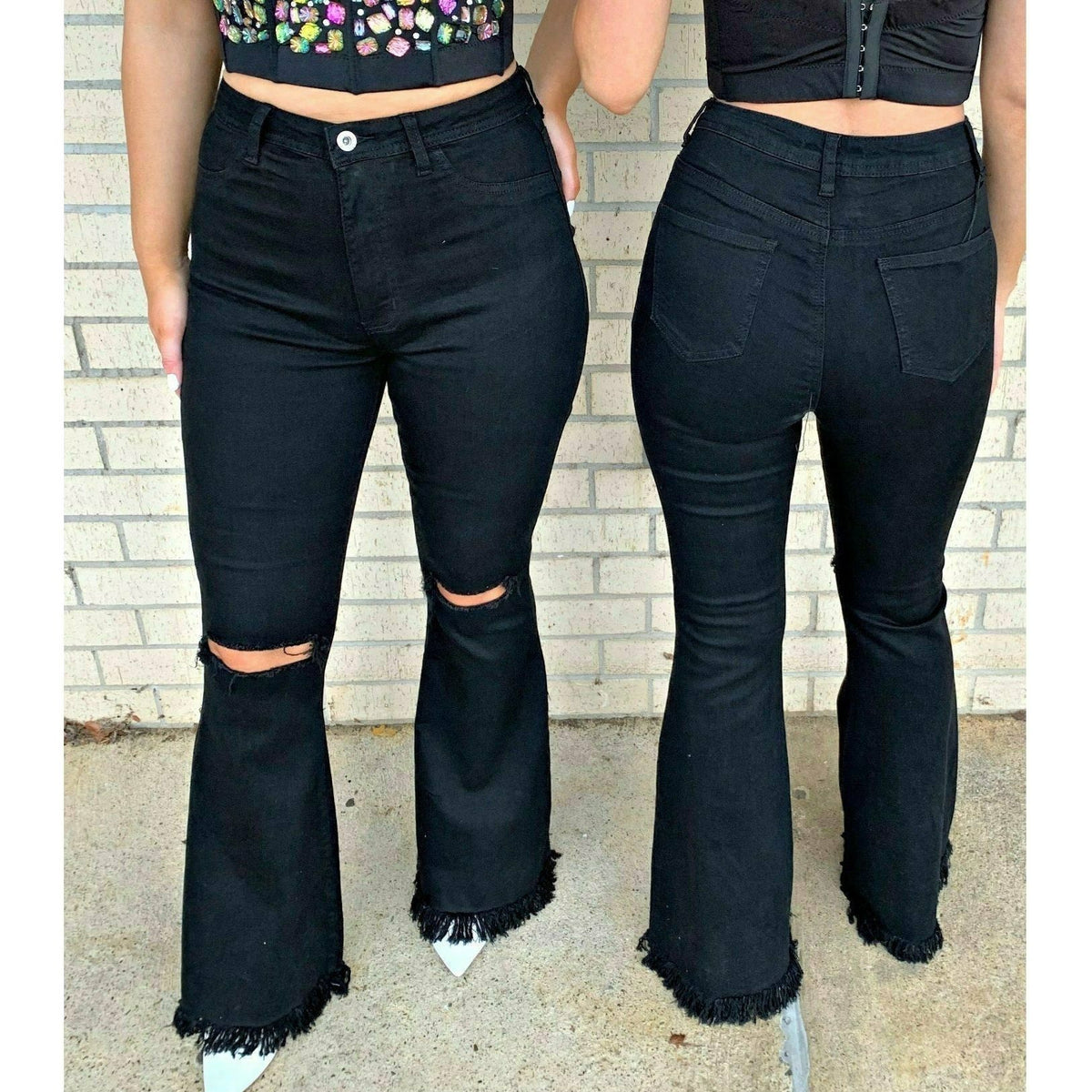Black Tilly Frayed Flare Jeans