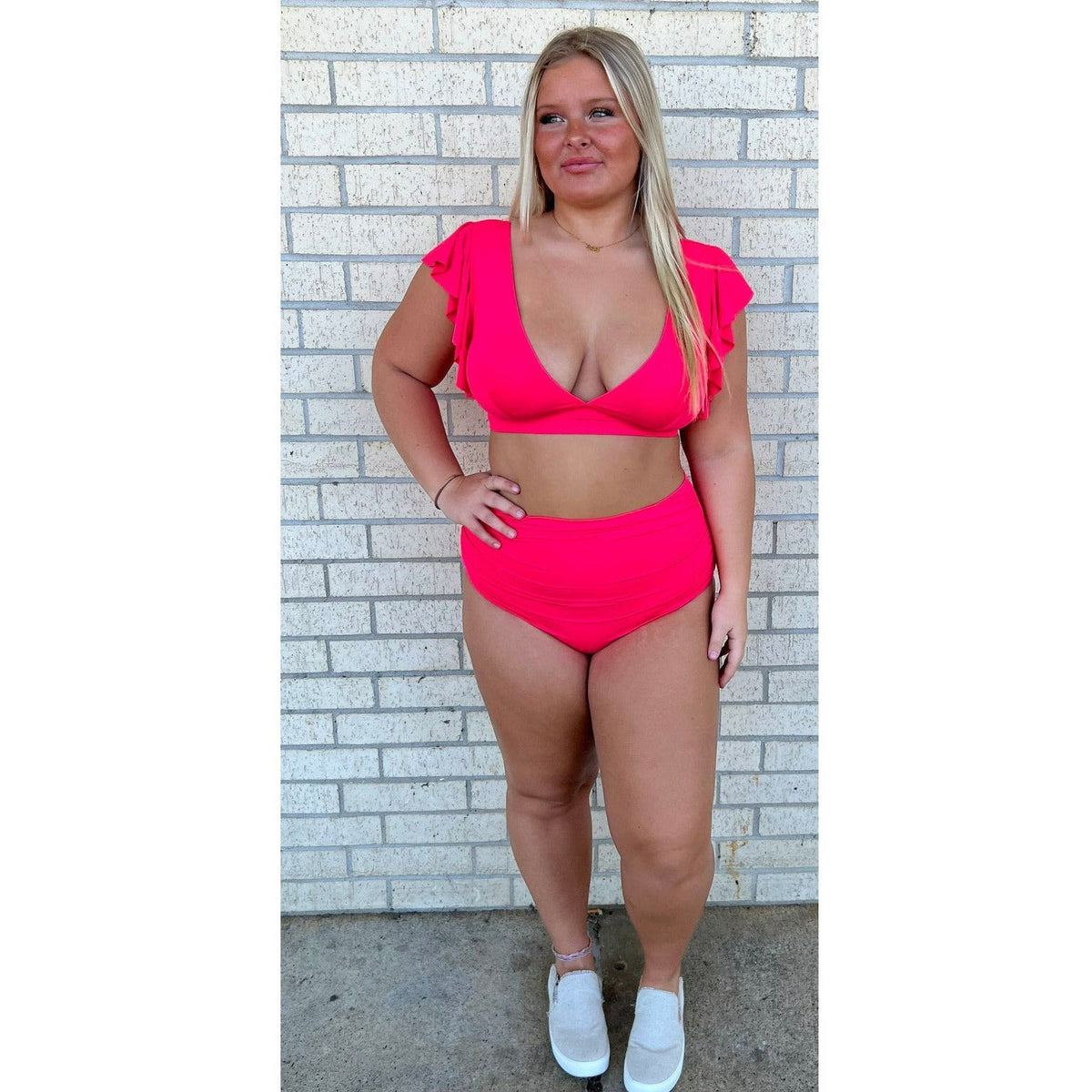 Bright Red/Pink High Waisted Bikini swim