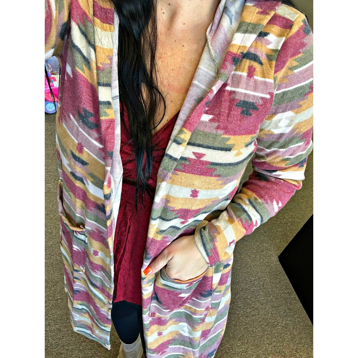 Avery Aztec Hoodie Long Cardigan