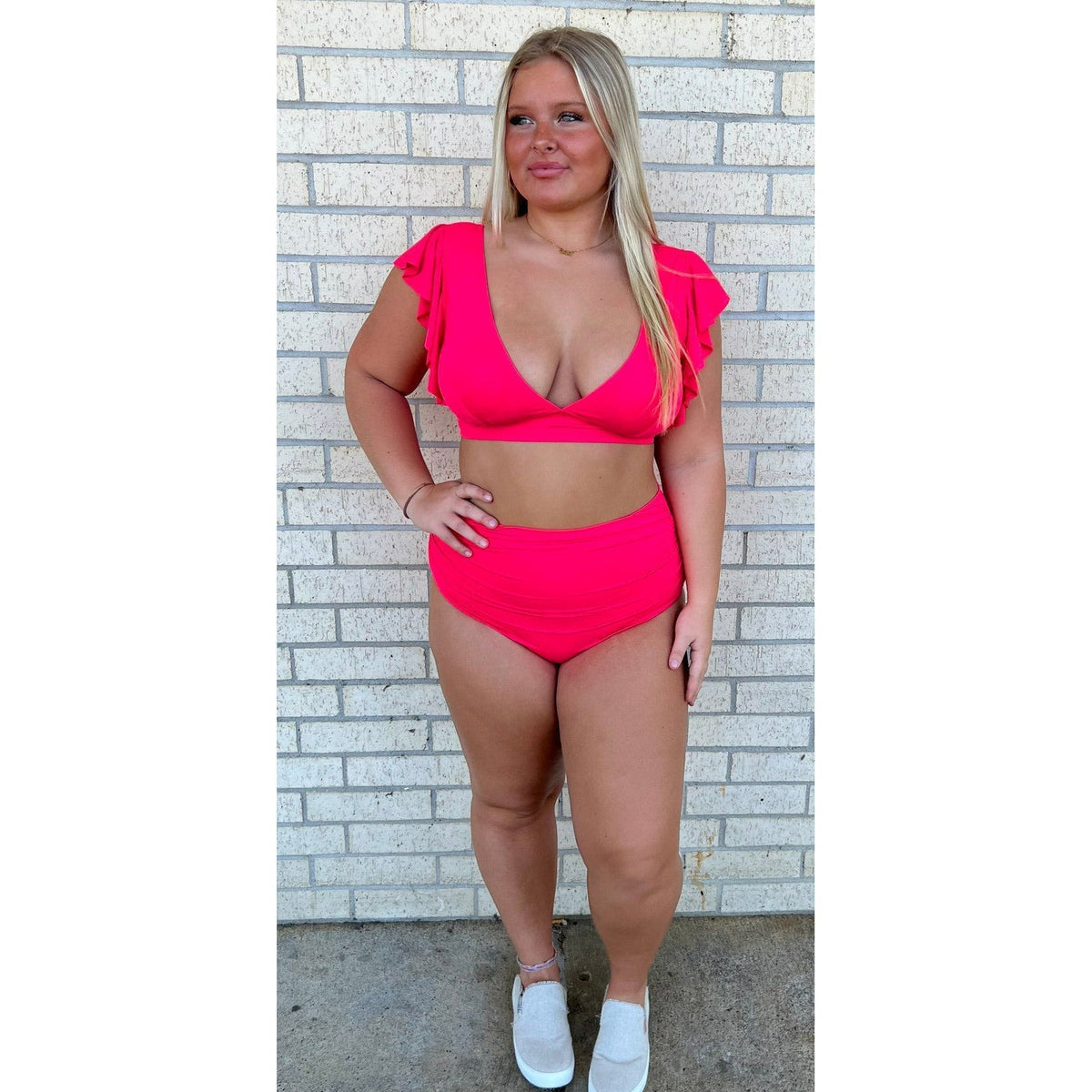 Bright Red/Pink High Waisted Bikini swim