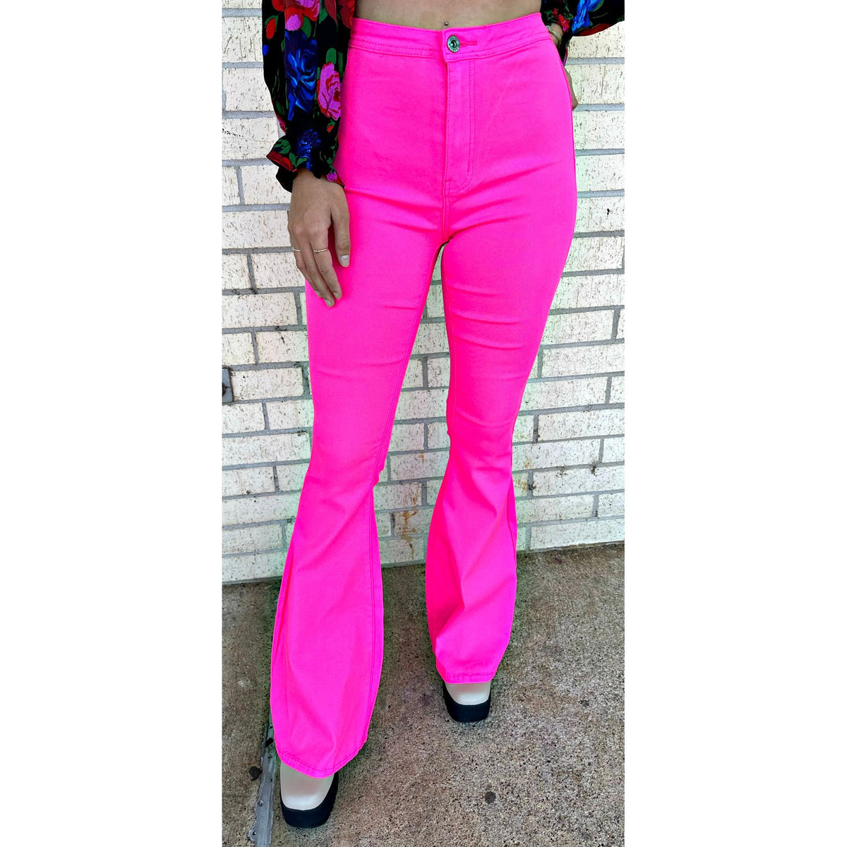 Stretchy Rae Neon Pink Flare Jeans