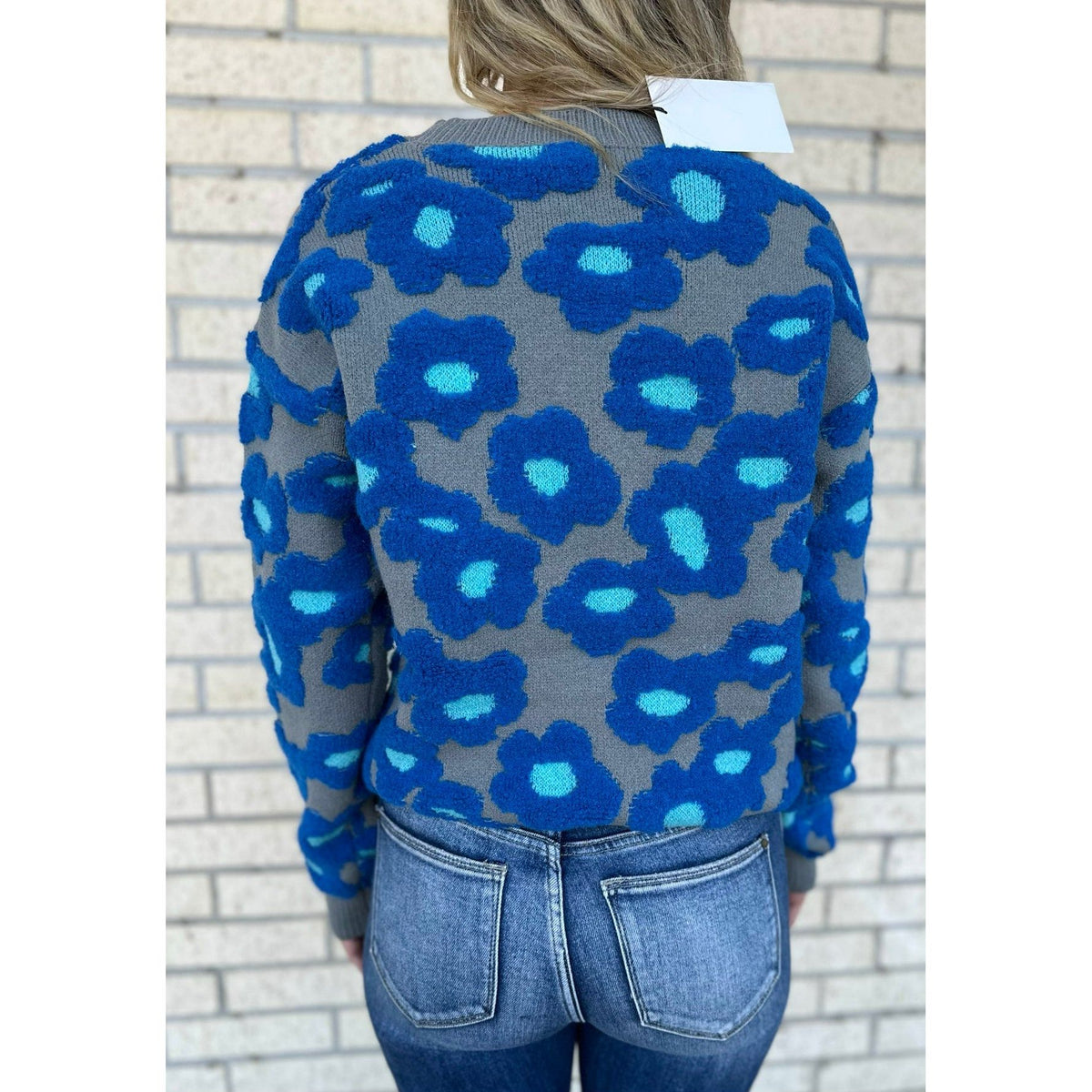 Blue Sherpa Floral Sweater