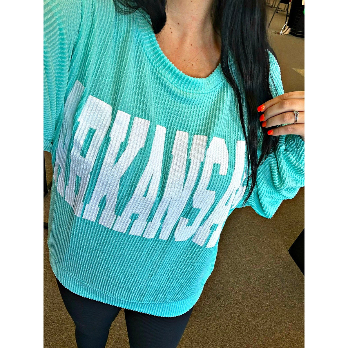 Arkansas Bright Mint Corded Sweater