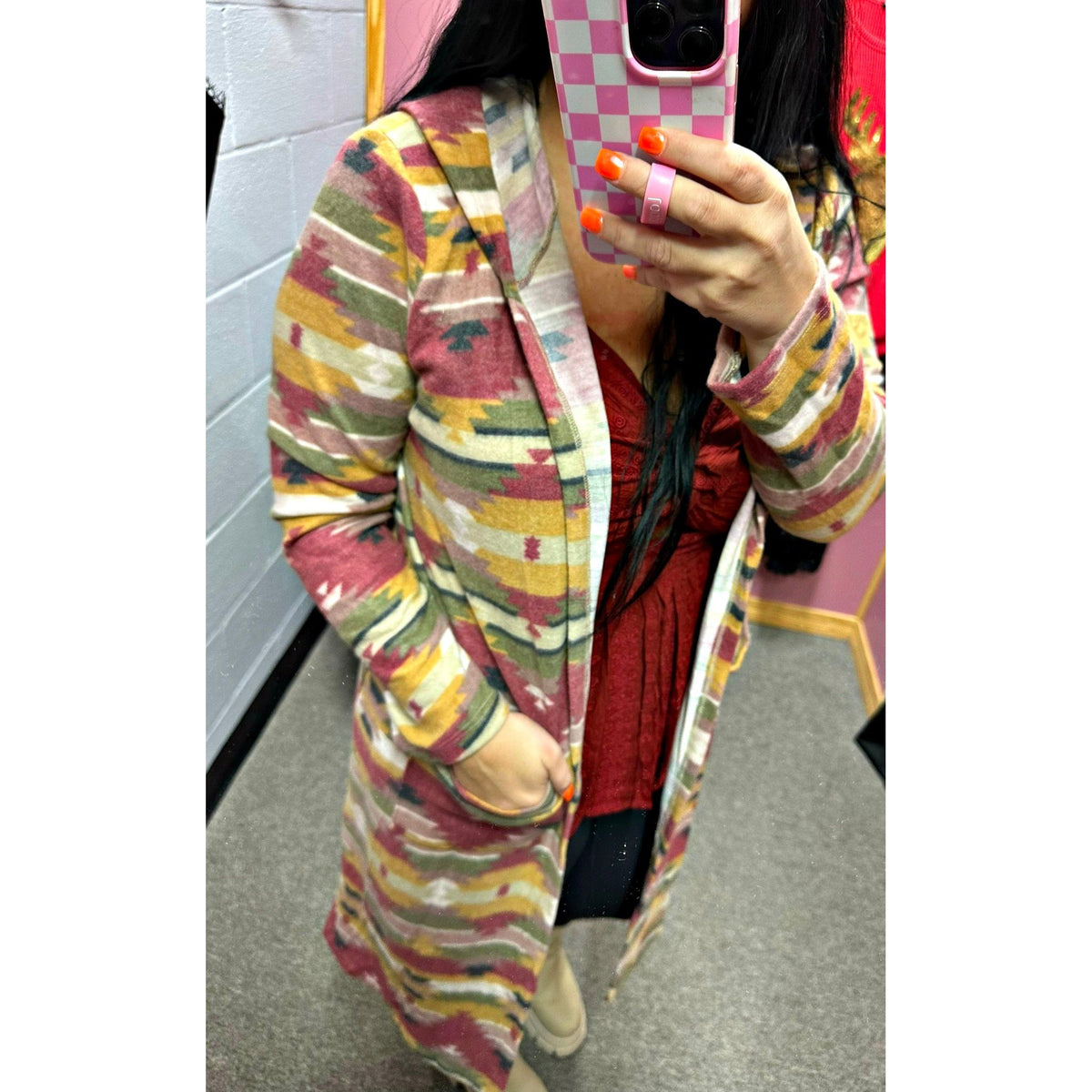 Avery Aztec Hoodie Long Cardigan