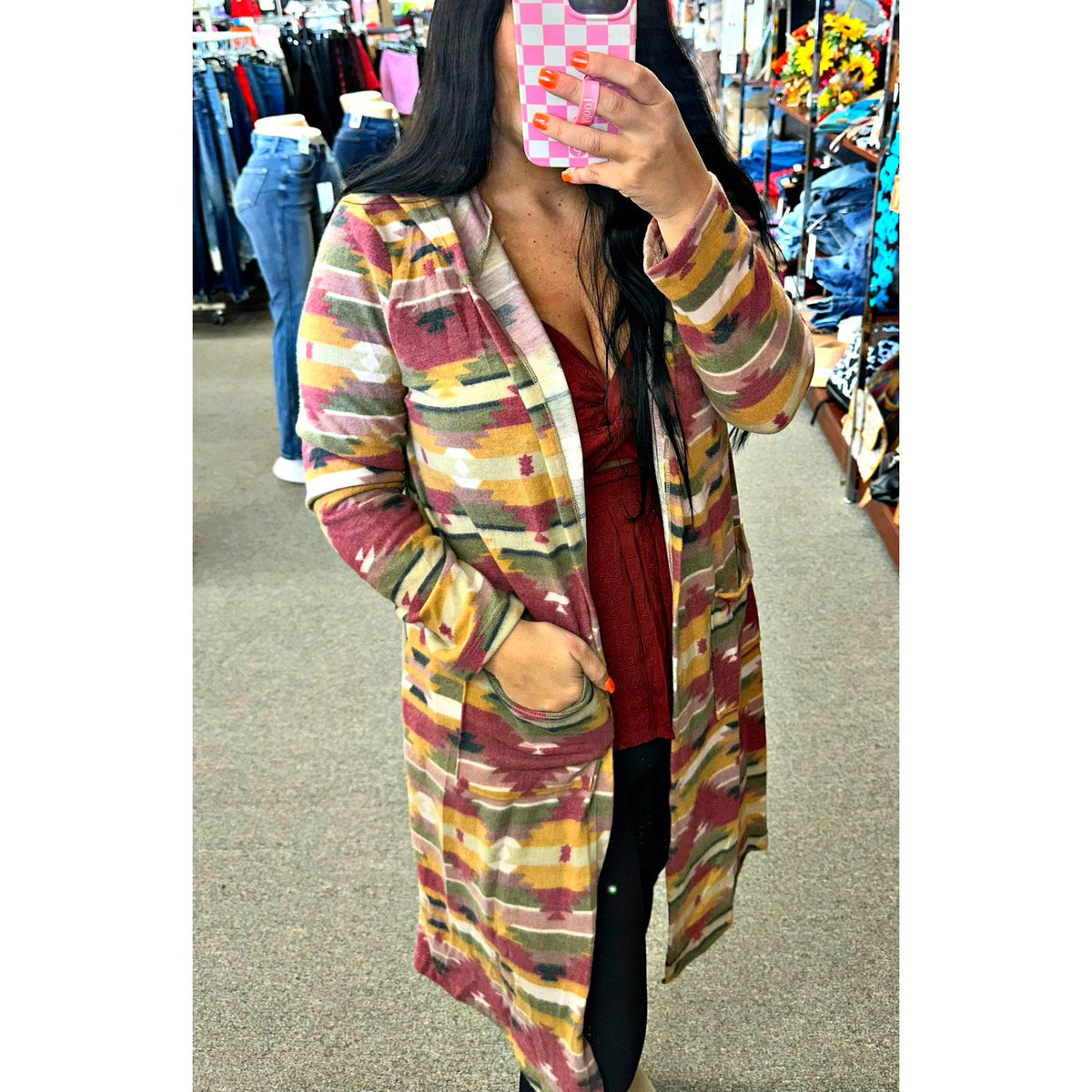 Avery Aztec Hoodie Long Cardigan