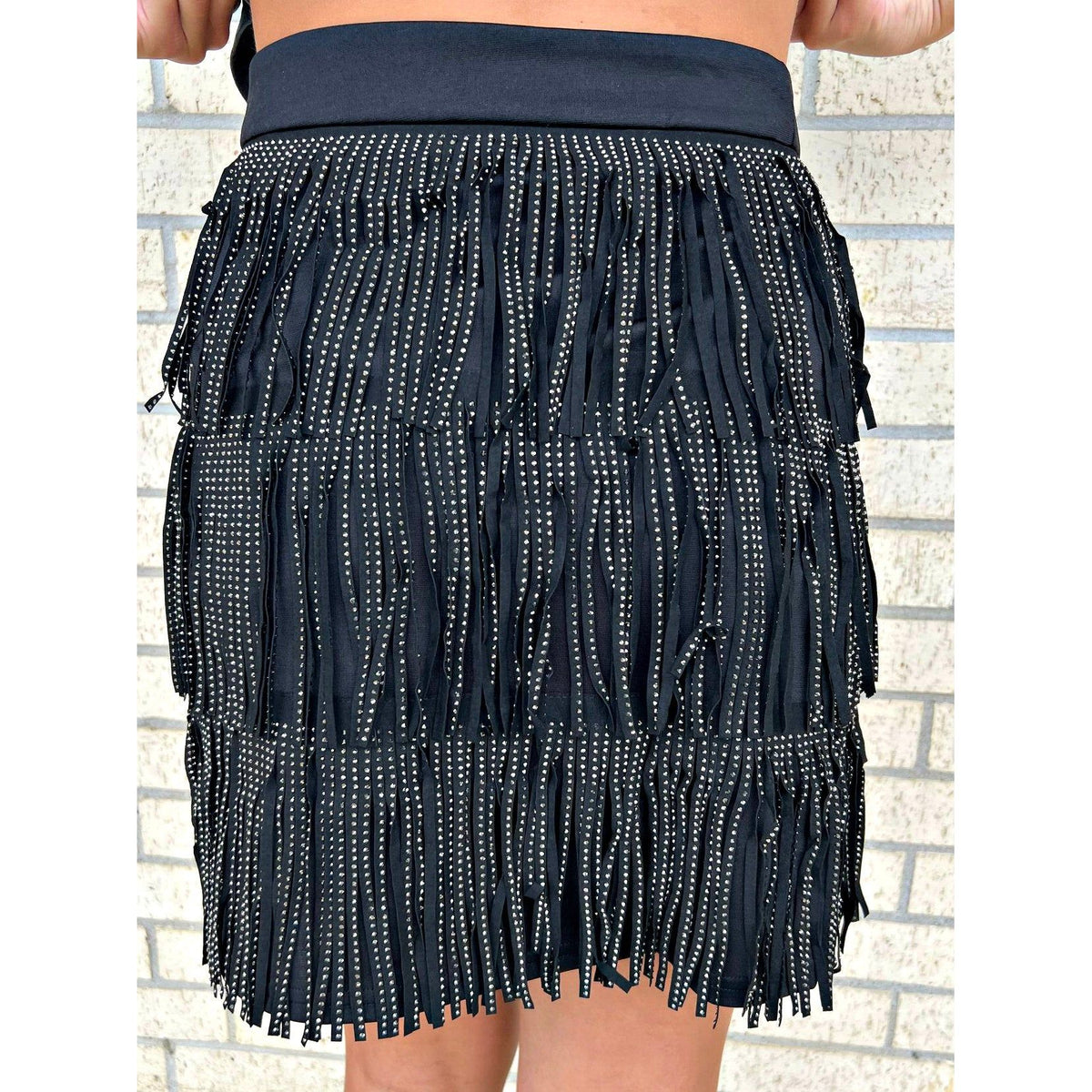 Nash Rhinestone Fringe Zip Skirt