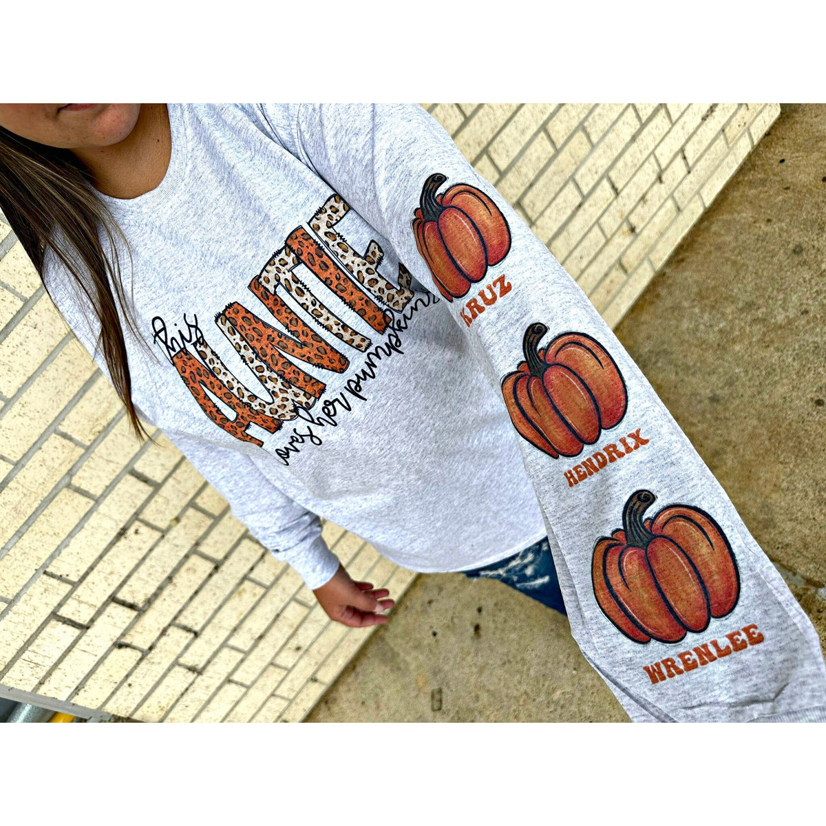 Custom Mama, gigi or Auntie Loves her Pumpkins  Long Sleeve or Sweatshirt