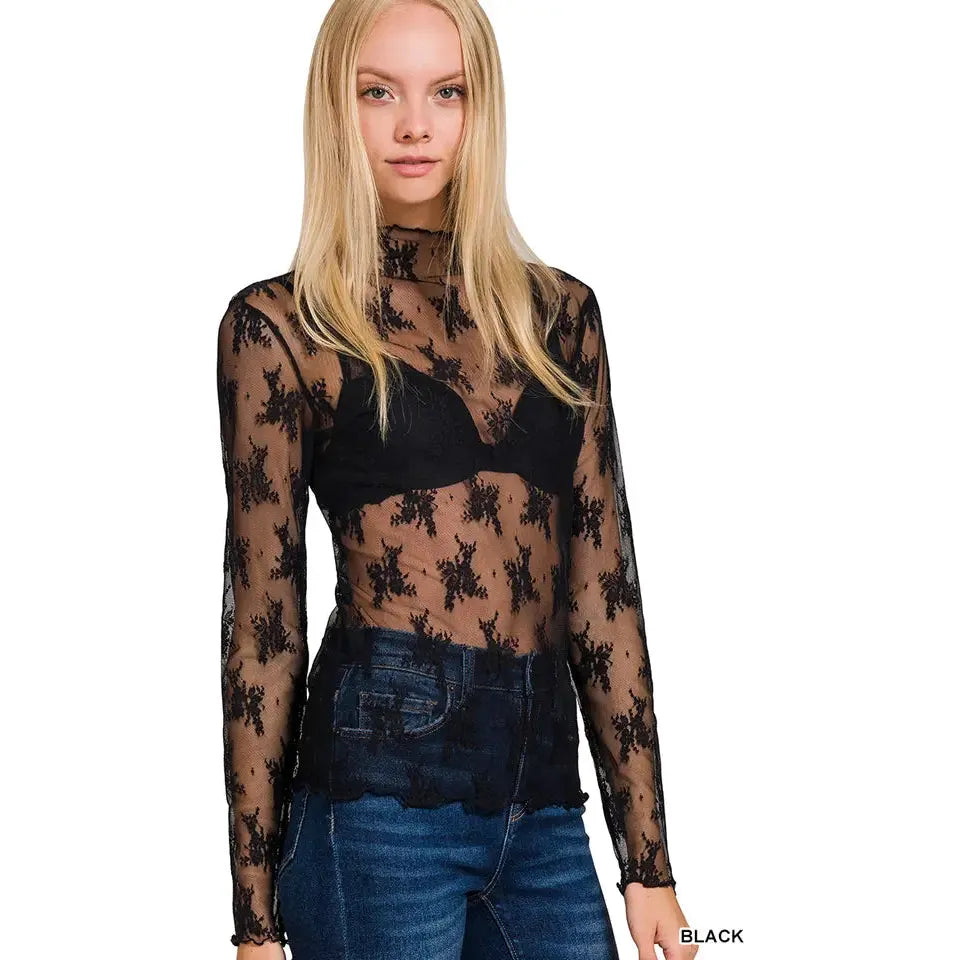 black Lace See-Through Layering Top