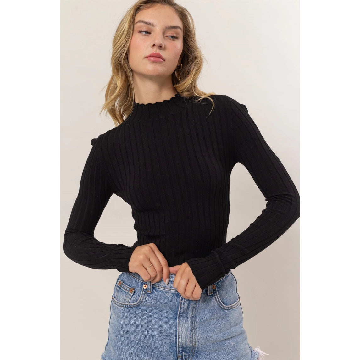 Black Ribbed Knit Crop Top