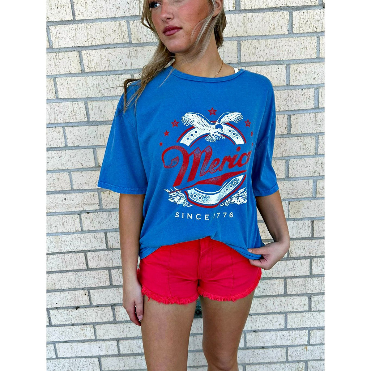 Merica Blue Mineral Wash oversized Tee