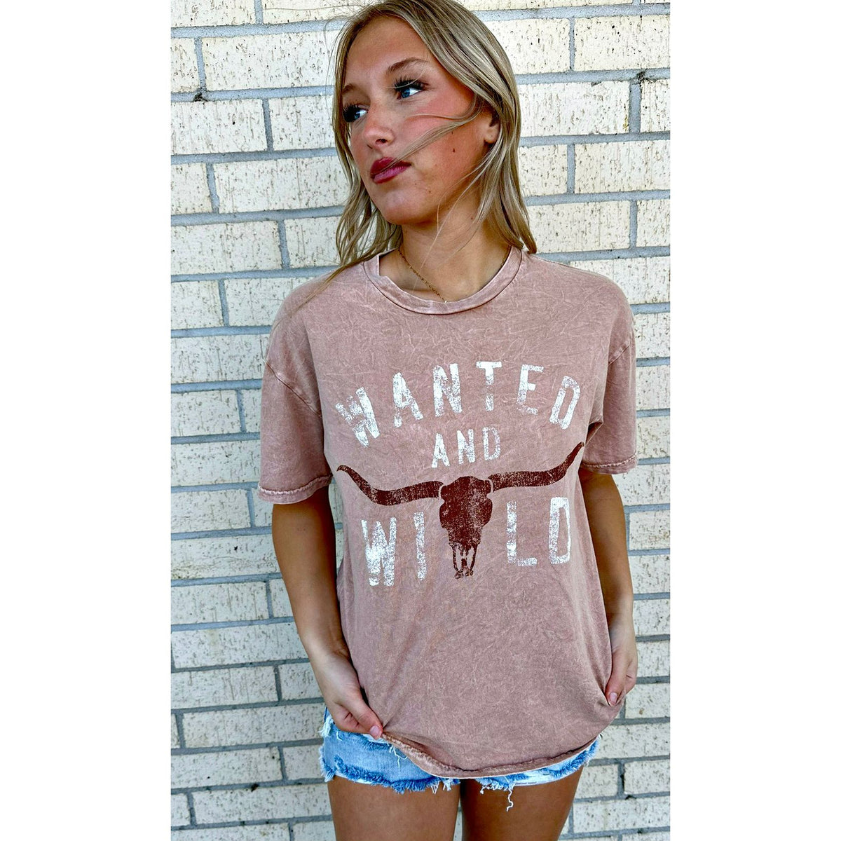 Wanted and Wild Tan Mineral Wash oversized Tee