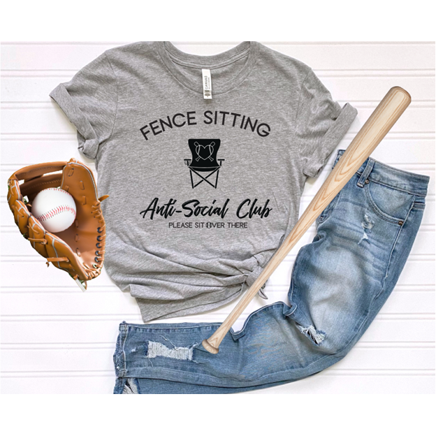 Fence Sitting Anti-social Club Baseball or Softball tee or sweatshirt