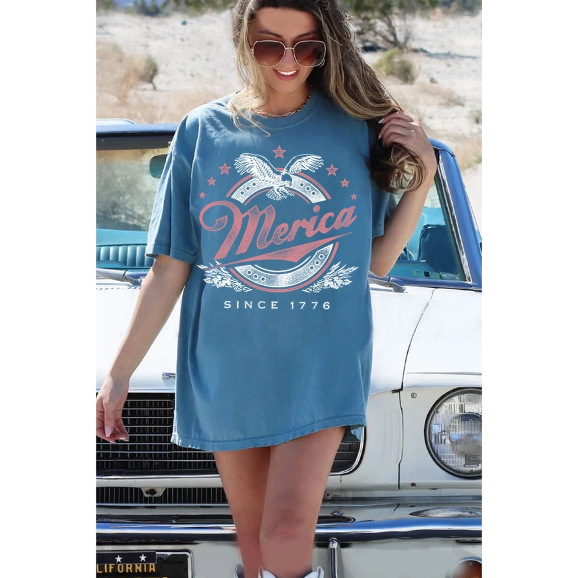 Merica Blue Mineral Wash oversized Tee