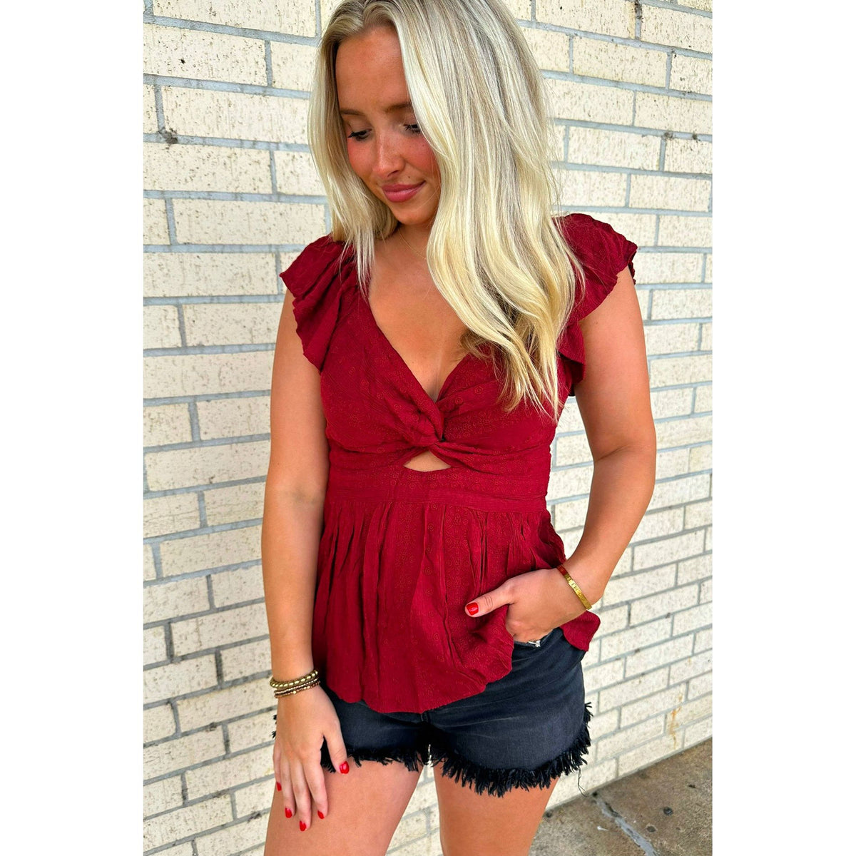 Maci Maroon Cut out Top