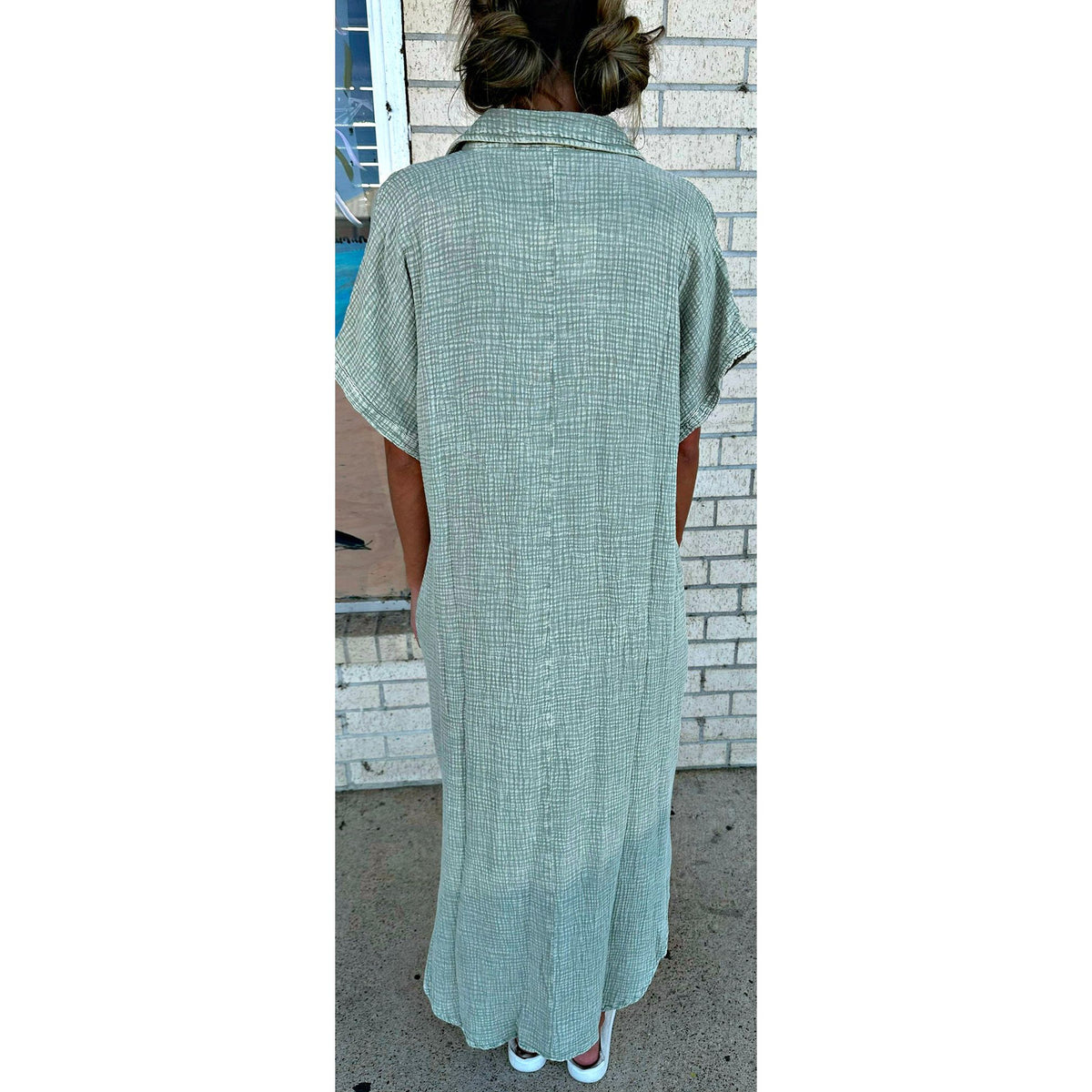 Mineral Wash Flowy Sage Maxi Dress