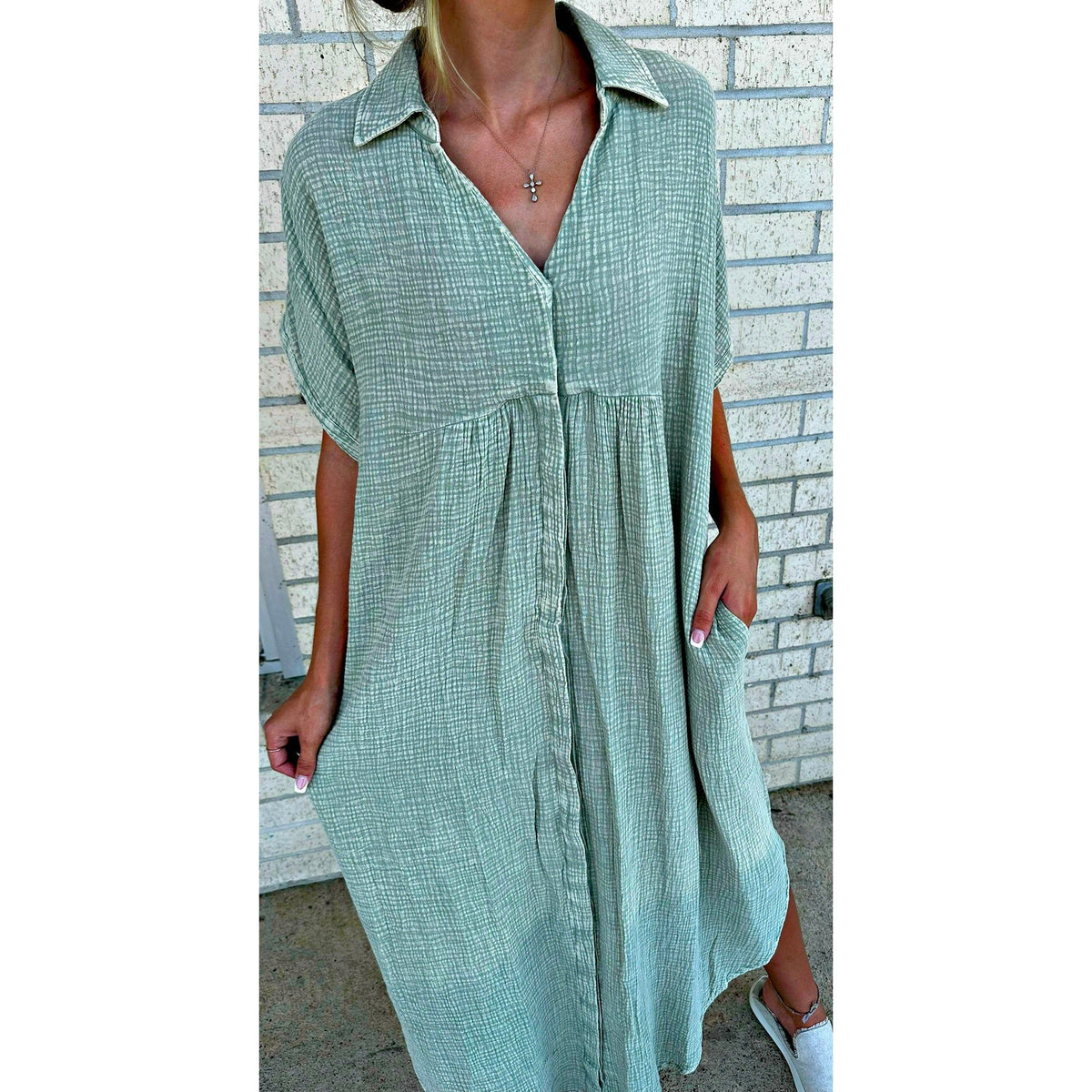 Mineral Wash Flowy Sage Maxi Dress