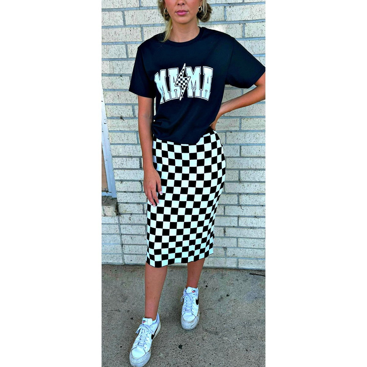 Retro Sweater Black Checkered Skirt