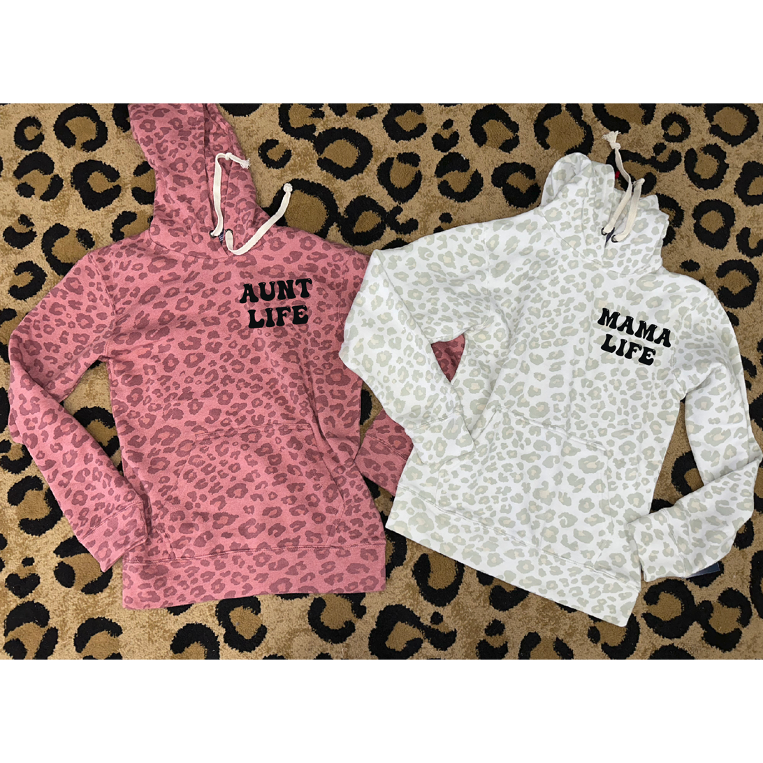 Mama,Aunt, Gigi or CUSTOM name Leopard Hoodie (black, pink or white)